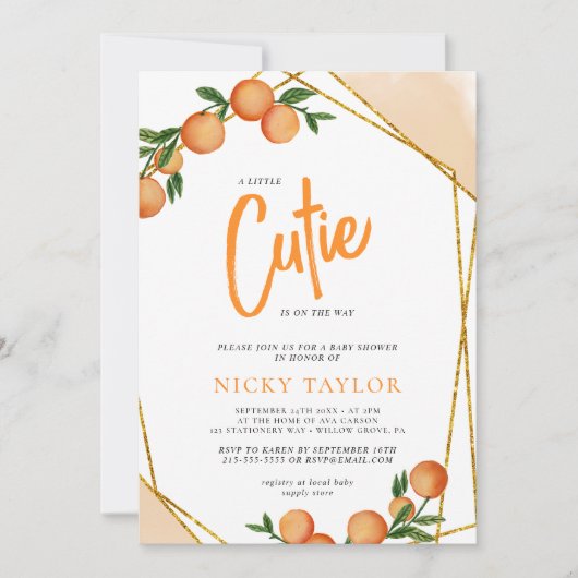 Invitation Un Petit Baby shower De Citrus À Frame Orange Cuti (Devant)