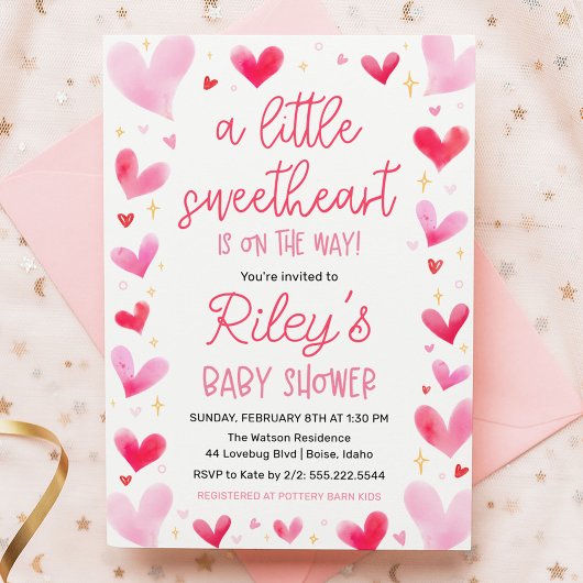 Invitation Un petit Baby shower de Coeurs roses