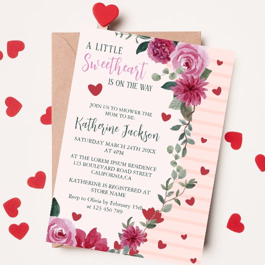 Invitation Un petit baby shower de coeurs valentin amoureux