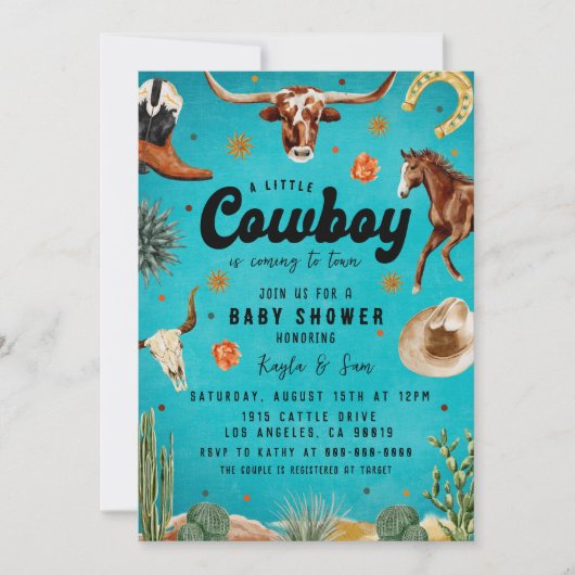 Invitation Un petit Baby shower de cowboy (Devant)