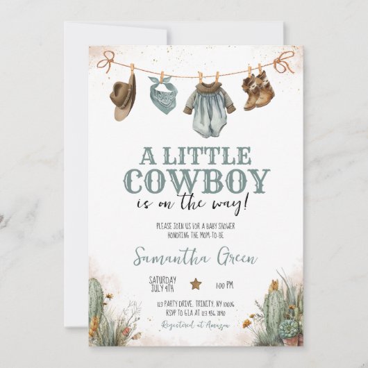 Invitation Un petit Baby shower de cowboy (Devant)