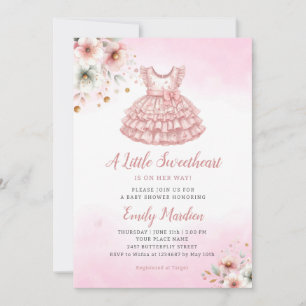 Invitation Un petit Baby shower de fille aux vêtements roses 