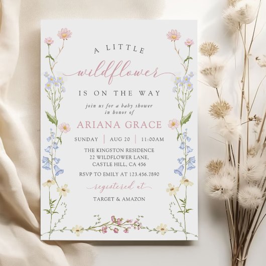 Invitation Un petit Baby shower de fille Boho Fleur sauvage
