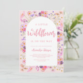 Invitation Un petit Baby shower de fille Fleur sauvage (Debout devant)