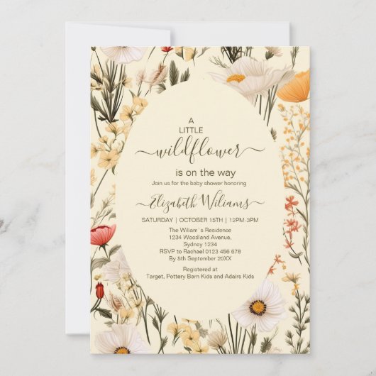 Invitation Un petit Baby shower de fille Fleur sauvage (Devant)