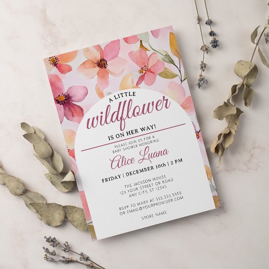 Invitation Un petit Baby shower de fille Fleur sauvage