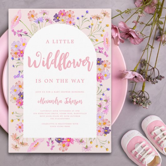 Invitation Un petit Baby shower de fille Fleur sauvage