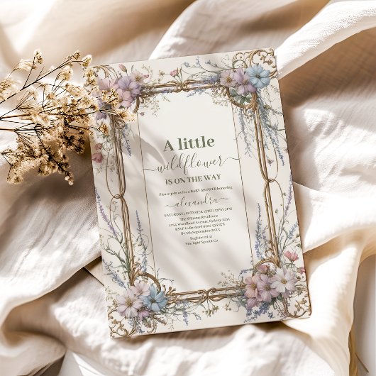 Invitation Un petit Baby shower de fille Fleur sauvage