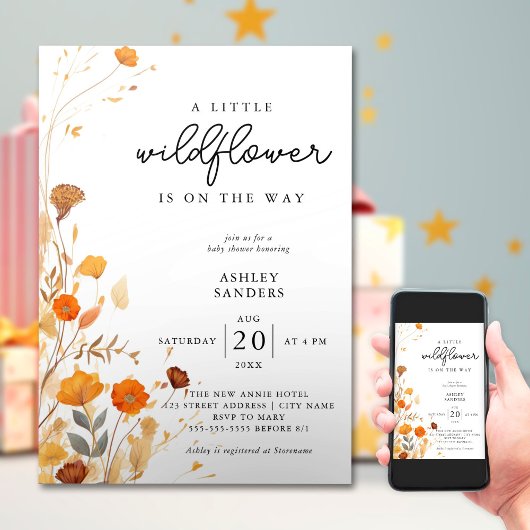 Invitation Un petit Baby shower de fille Fleur sauvage