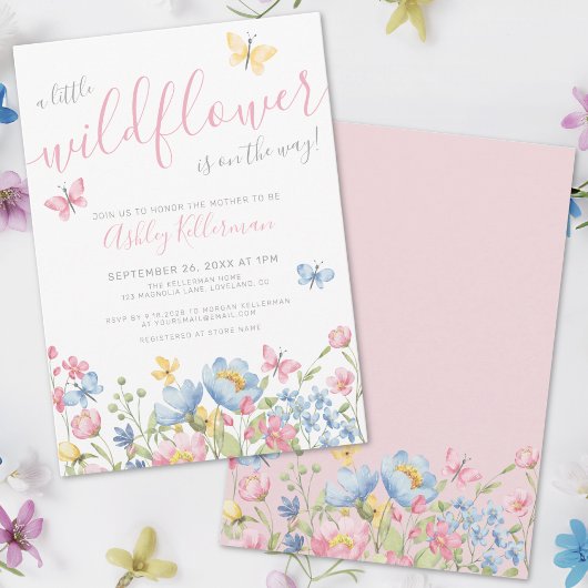 Invitation Un petit Baby shower de fille Fleur sauvage
