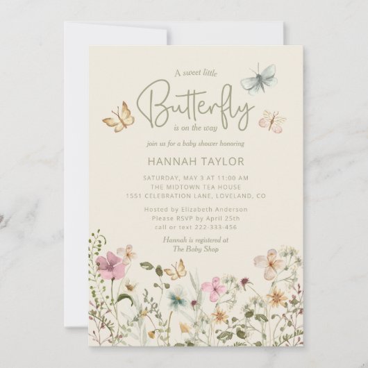Invitation Un petit Baby shower de fille papillon (Devant)