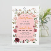 Invitation Un Petit Baby shower De Fille Rose Brousse Fleur s (Debout devant)