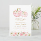 Invitation Un Petit Baby shower De Fille Rose Citrouille (Debout devant)
