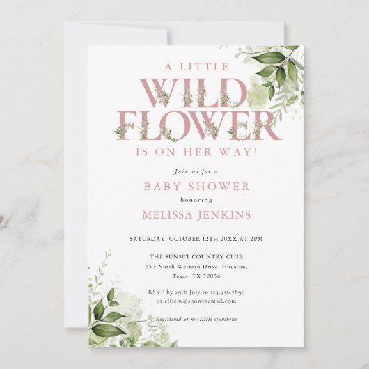 Invitation Un Petit Baby shower De Fille Rose Fleur sauvage (Devant)
