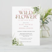 Invitation Un Petit Baby shower De Fille Rose Fleur sauvage (Debout devant)