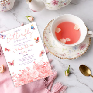 Invitation un petit Baby shower de fleurs rose pourpre papill