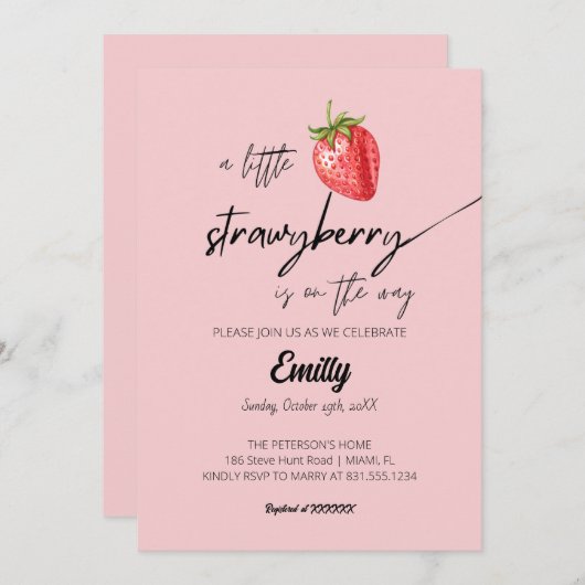 Invitation Un Petit Baby shower De Fraise (Devant / Derrière)