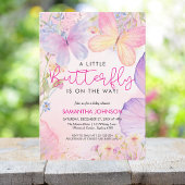 Invitation Un petit baby shower de jardin fleuri rose papillo