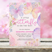 Invitation Un petit baby shower de jardin fleuri rose papillo