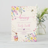 Invitation Un petit Baby shower de papillons floraux d'abeill (Debout devant)