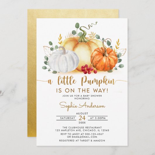 Invitation Un petit Baby shower de Parties scintillant d'or C (Devant / Derrière)