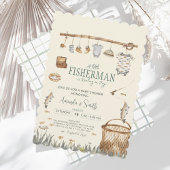 Invitation Un petit Baby shower de pêche à l'aquarelle pêcheu