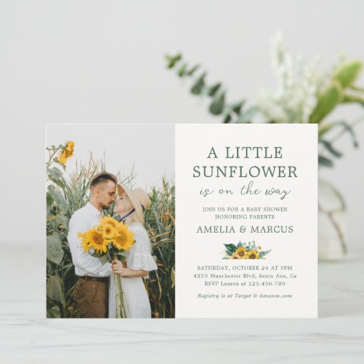Invitation Un petit Baby shower de tournesol Bouquet Boho (Debout devant)