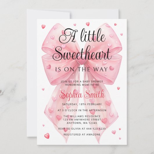 Invitation Un petit Baby shower de Valentines de Bow (Devant)