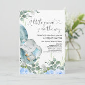 Invitation Un petit Baby shower d'éléphant à fleurs d'arachid (Debout devant)