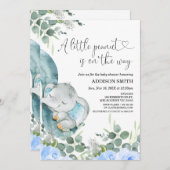 Invitation Un petit Baby shower d'éléphant à fleurs d'arachid (Devant / Derrière)