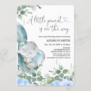 Invitation Un petit Baby shower d'éléphant à fleurs d'arachid