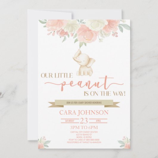 Invitation Un petit Baby shower d'éléphant bébé maman cacahuè (Devant)
