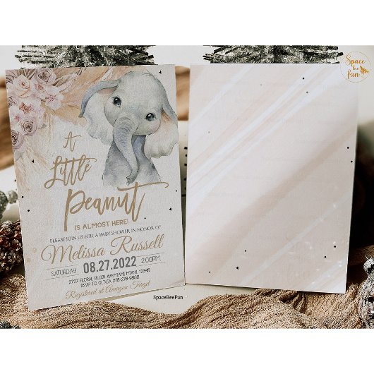 Invitation Un petit baby shower d'éléphant d'arachide Boho Sa