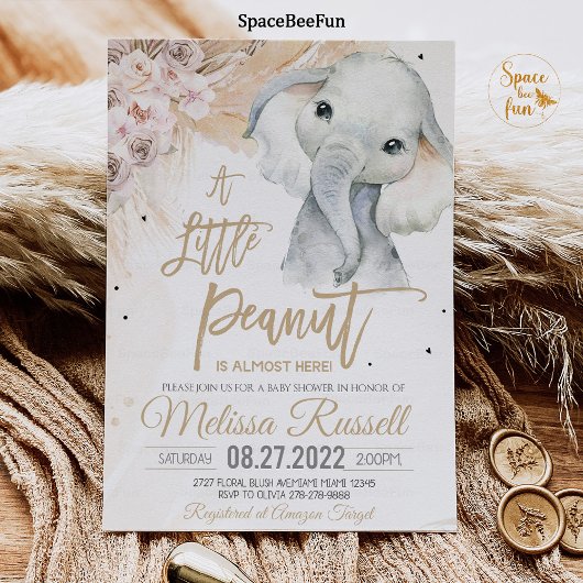 Invitation Un petit baby shower d'éléphant d'arachide Boho Sa