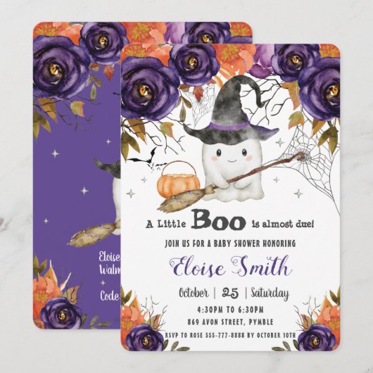 Invitation Un Petit Baby shower D'Halloween Boo Cute Ghost (Devant / Derrière)