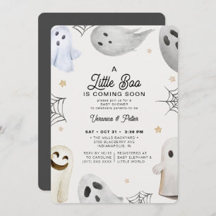 Invitation Un petit Baby shower d'Halloween gris neutre Boo