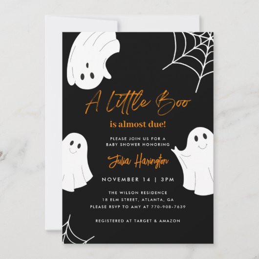 Invitation Un petit Baby shower d'Halloween noir Boo (Devant)