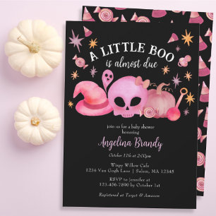 Invitation Un petit Baby shower d'Halloween noir et rose