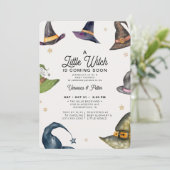 Invitation Un petit Baby shower d'Halloween violet de sorcièr (Debout devant)