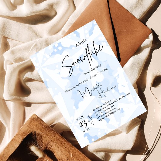 Invitation Un petit Baby shower d'hiver bleu Snowflake