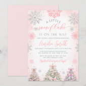 Invitation Un petit Baby shower d'hiver pour filles à flocon  (Devant / Derrière)