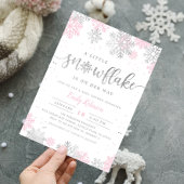 Invitation Un petit Baby shower d'hiver rose en argent
