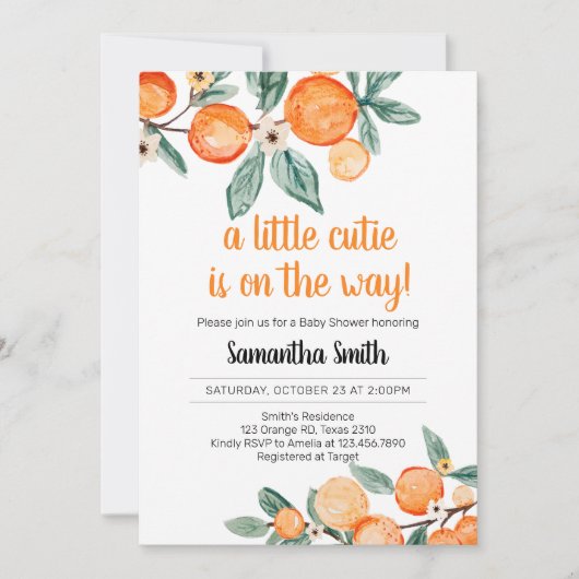 Invitation Un Petit Baby shower D'Oranges Botaniques Cutie (Devant)