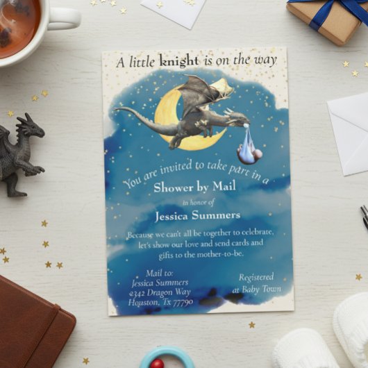 Invitation Un Petit Baby shower Dragon Chevalier Par Courrier