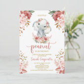 Invitation Un petit Baby shower éléphant d'arachide fille (Debout devant)