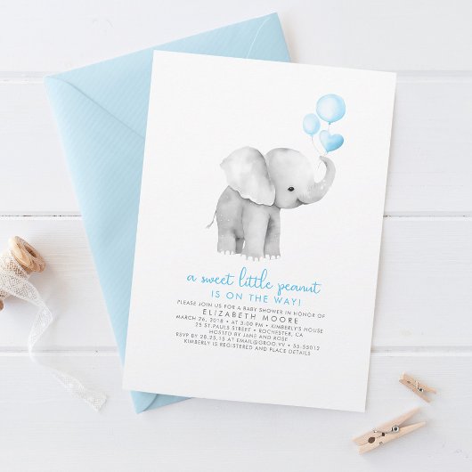 Invitation Un petit Baby shower Eléphant de bébé doux à l'ara
