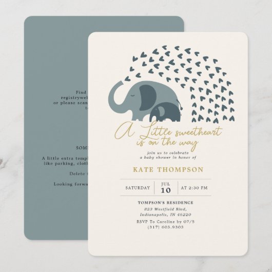 Invitation Un petit Baby shower Elephant Petit Amoureux (Devant / Derrière)