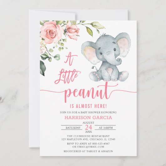 Invitation Un Petit Baby shower Eléphant Petite fille de caca (Devant)
