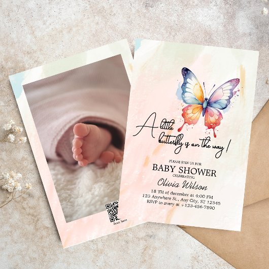 Invitation Un petit Baby shower fantaisiste pastel aux papill