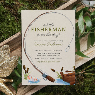 Invitation Un petit Baby shower Fisherman Watercolor Script